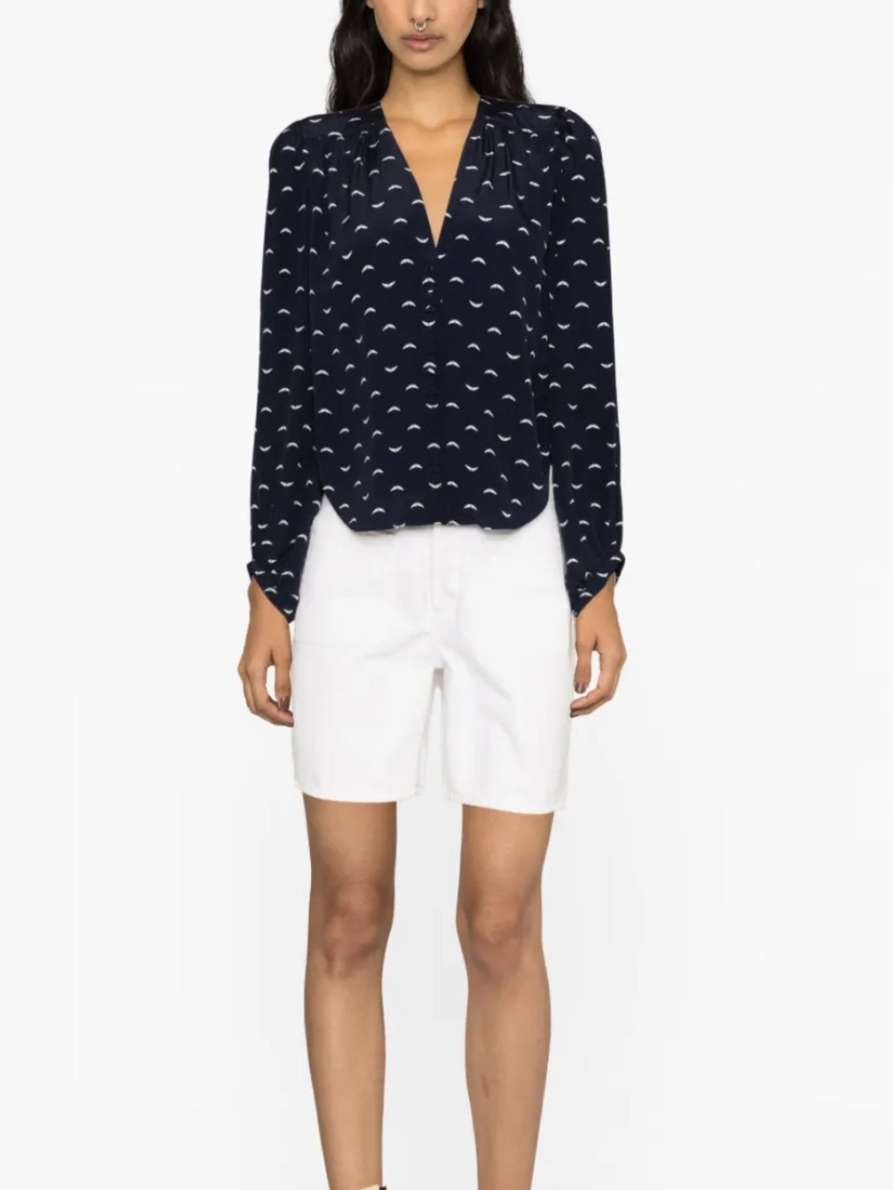 Zadig & Voltaire Navy Silk V-Neck Blouse Size S - Picture 8 of 9